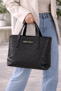 Jimmy Choo Sofia Star Embossed Tote | Black Leather Shoulder Bag