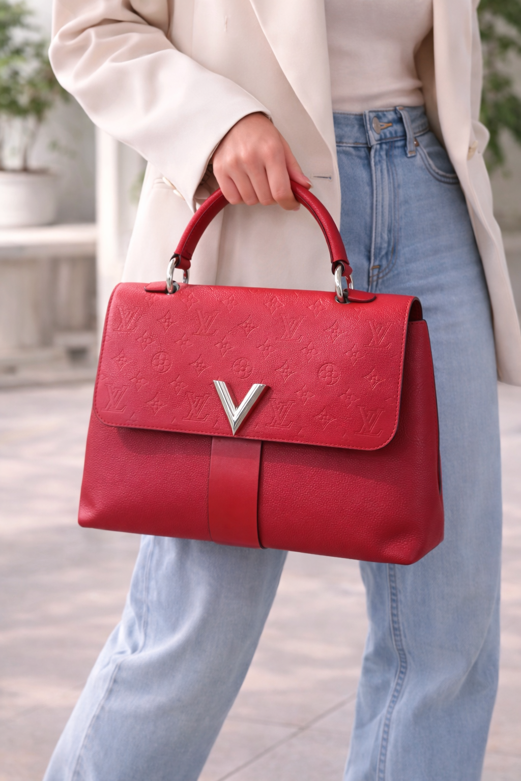 Louis Vuitton Very One Handle Bag | Red Monogram Leather