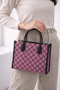 Gucci GG Canvas Small Tote Bag – Pink with Black Leather Trim