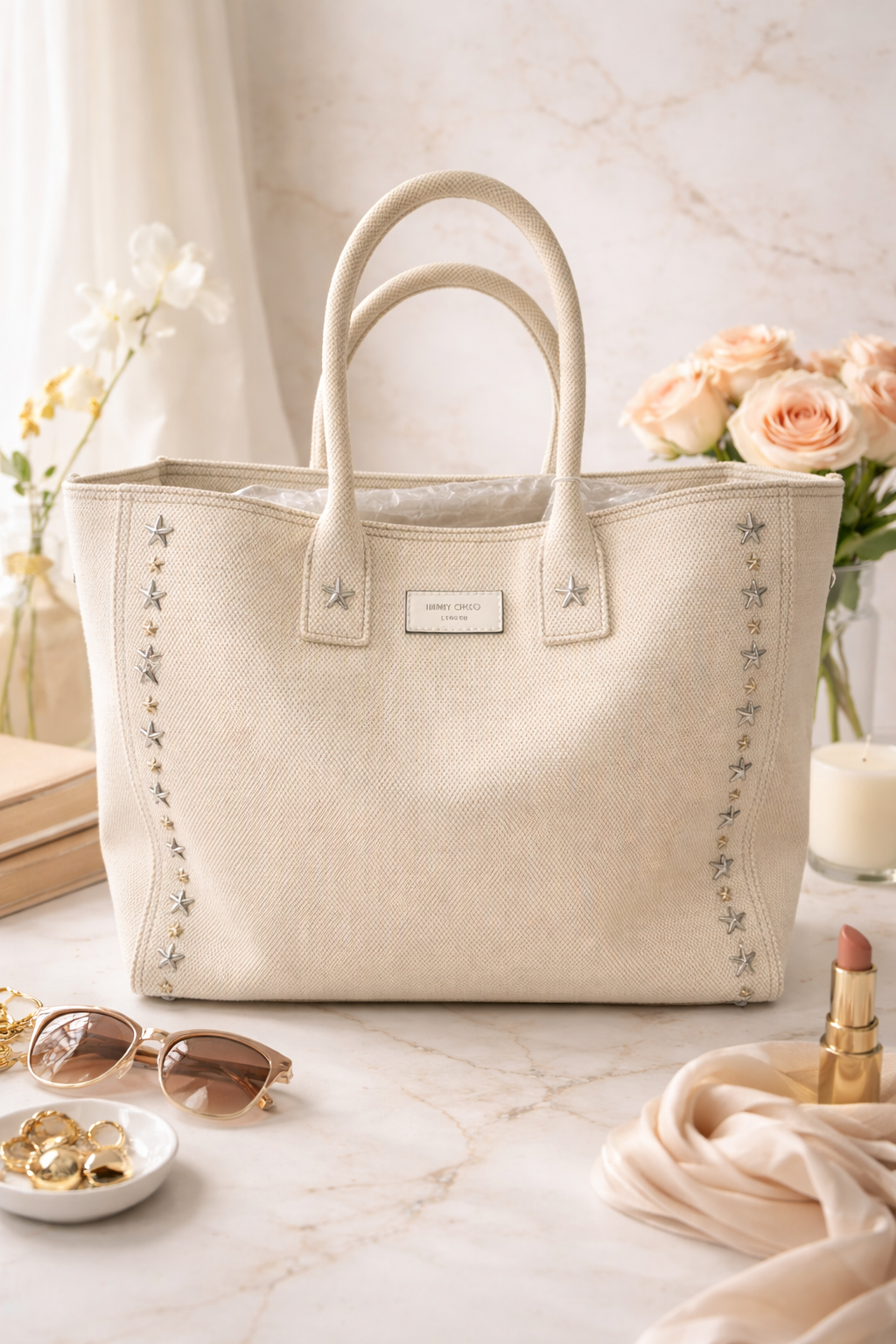 Jimmy Choo Star Studs Canvas Tote