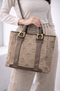 Salvatore Ferragamo Gancini Canvas Tote Bag – Beige/Brown with Leather Trim