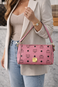 Authentic MCM Pink Visetos Leather Crossbody Bag
