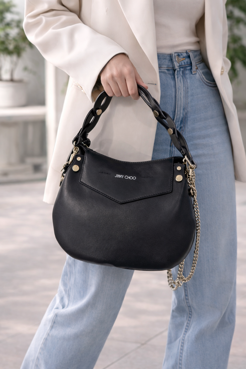 Jimmy Choo Artie Mini Hobo Bag | Black Nappa Leather Shoulder Bag