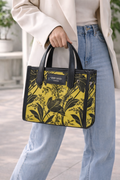 Jimmy Choo Mini Floral Canvas Tote | Black & Yellow Print with Leather Trim