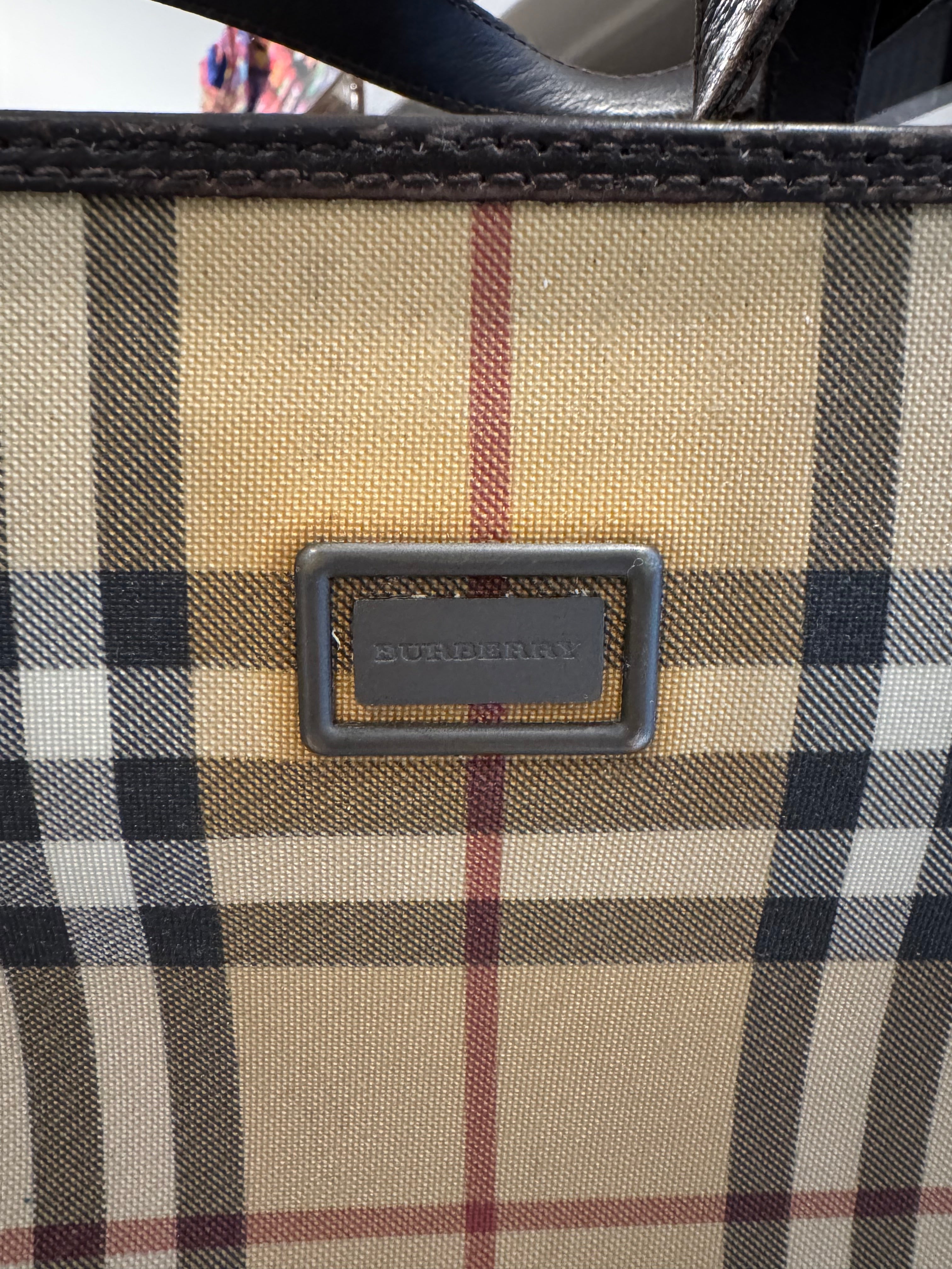 Burberry Nova Check Canvas Tote Bag with Leather Handles | Authentic Designer Handbag