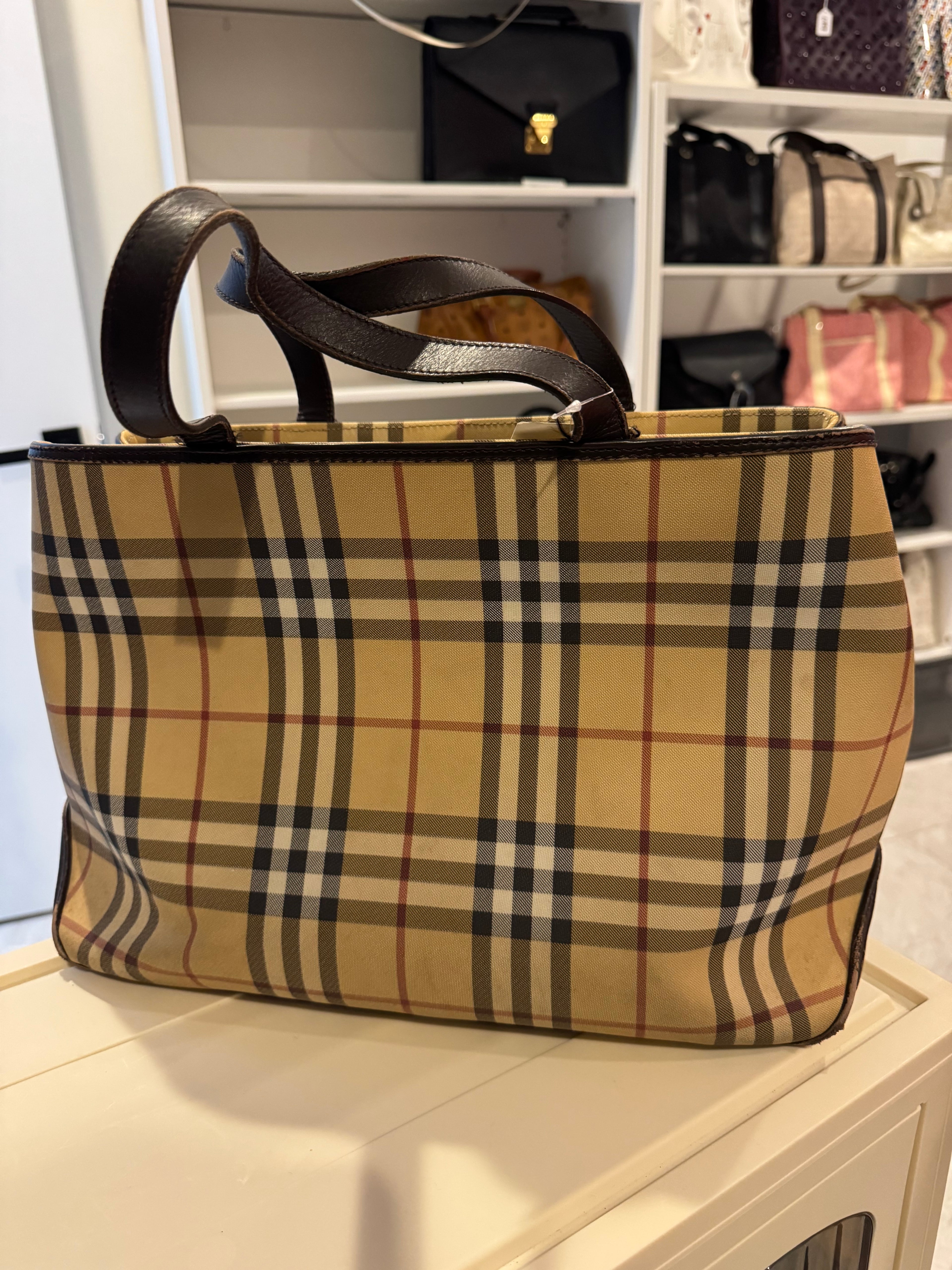 Burberry Nova Check Canvas Tote Bag with Leather Handles | Authentic Designer Handbag