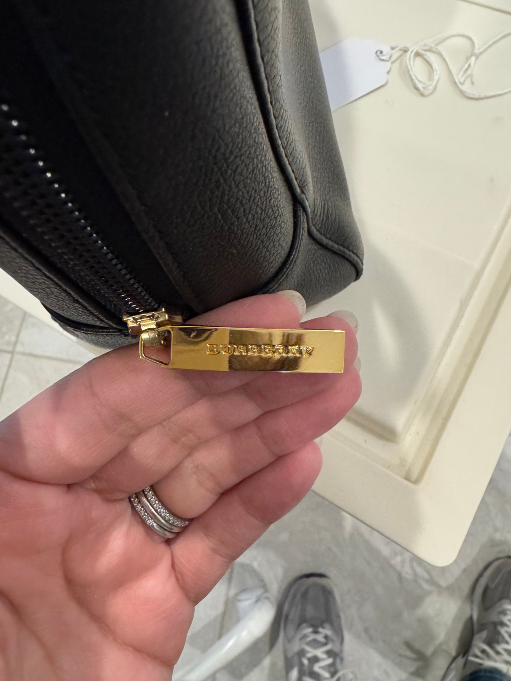 Burberry Black Leather Handbag with Nova Check Lining | Authentic Designer Bag