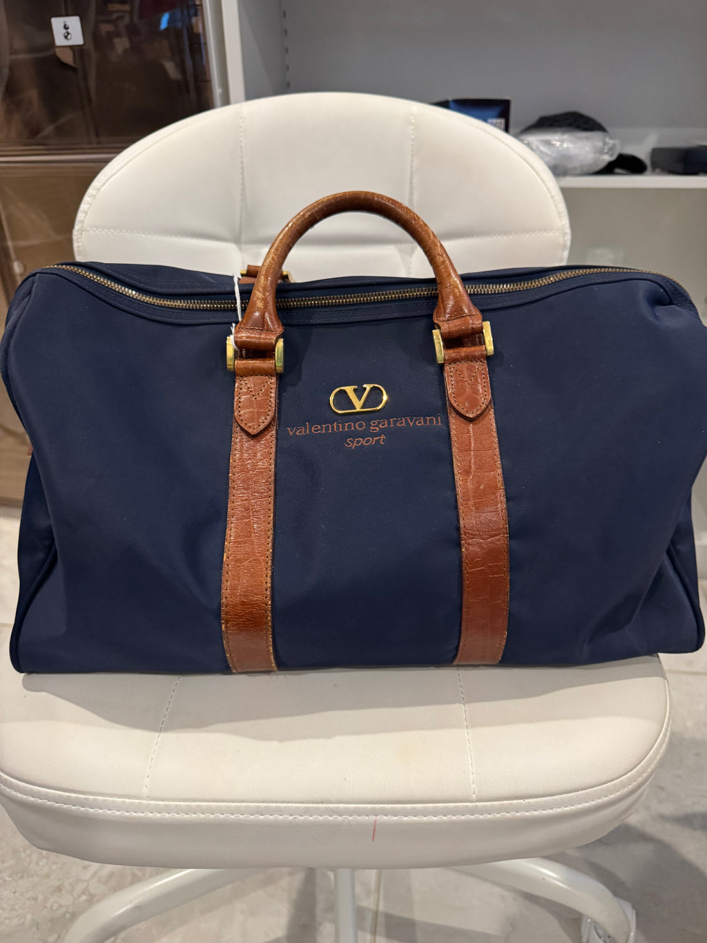 Valentino Garavani Sport Nylon & Leather Duffle Bag – Navy Blue