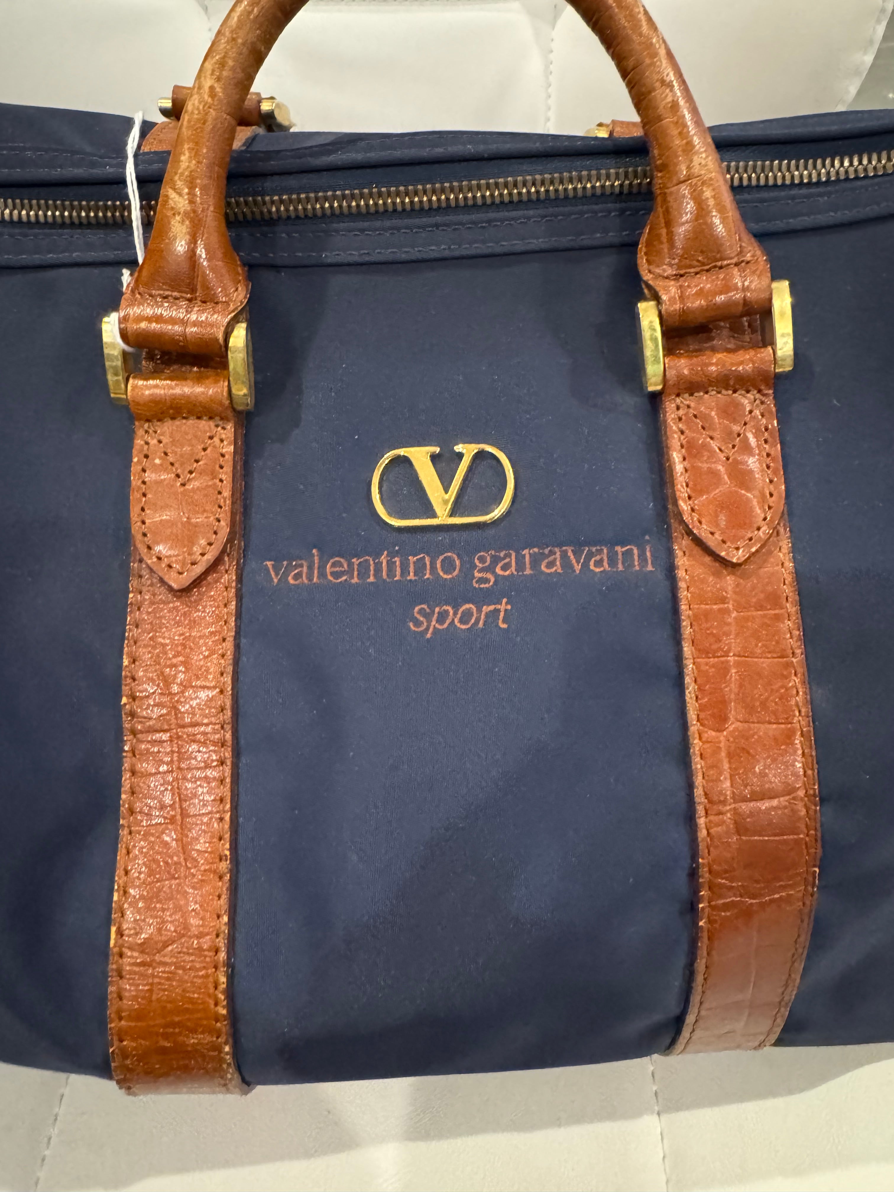 Valentino Garavani Sport Nylon & Leather Duffle Bag – Navy Blue
