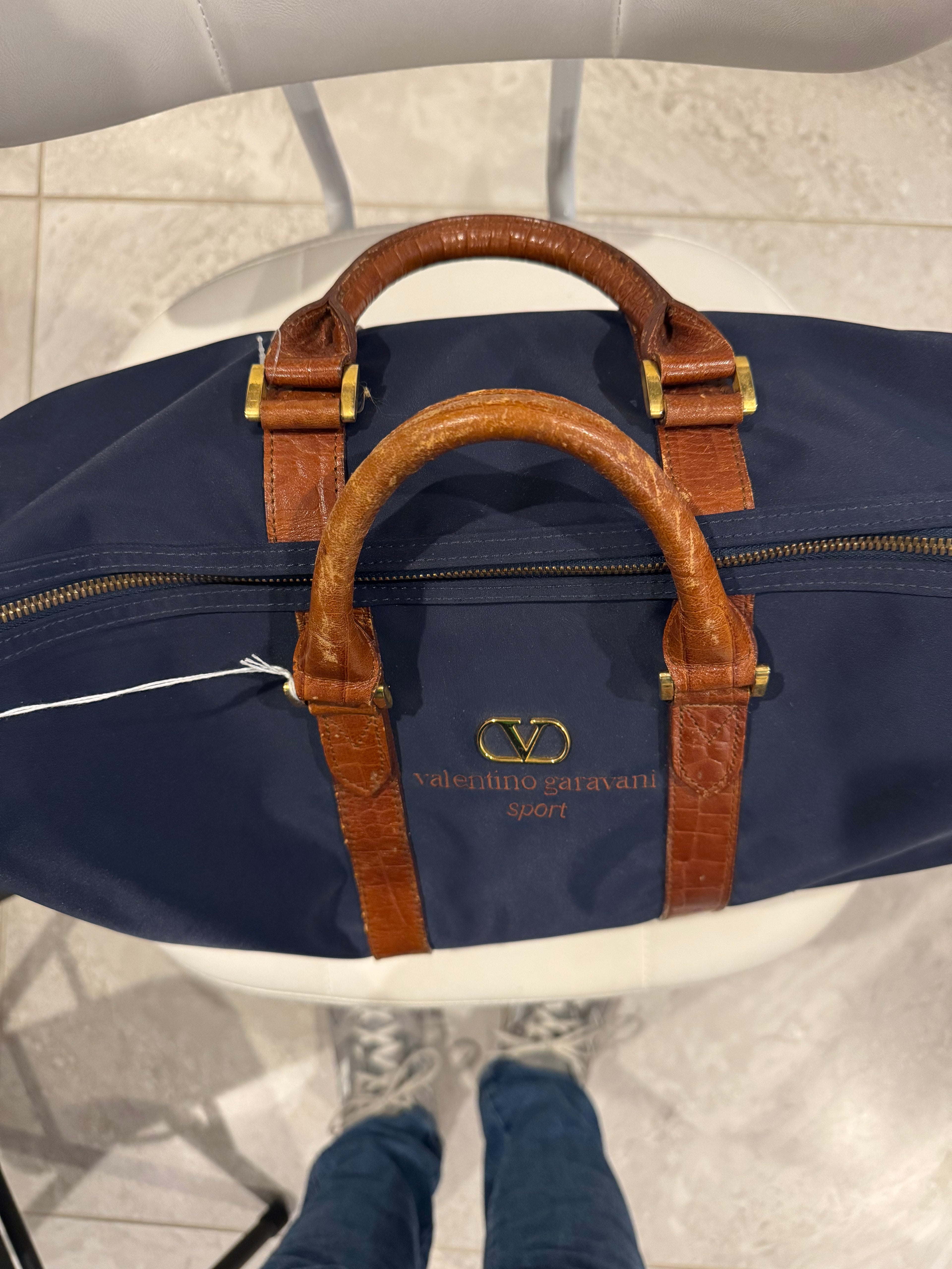 Valentino Garavani Sport Nylon & Leather Duffle Bag – Navy Blue