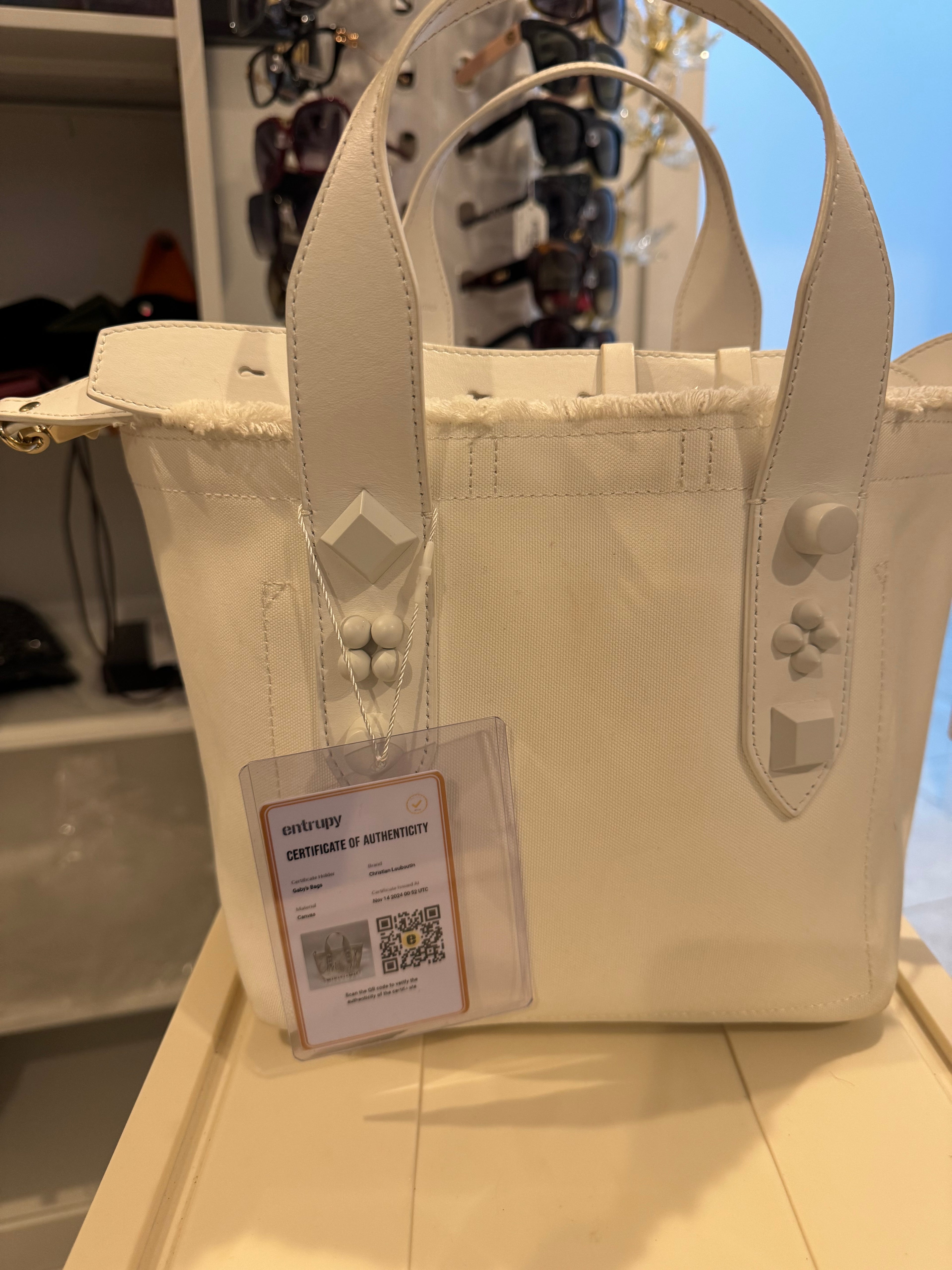 Christian Louboutin Cabata Tote – White Canvas Graffiti “It’s Time With Love”