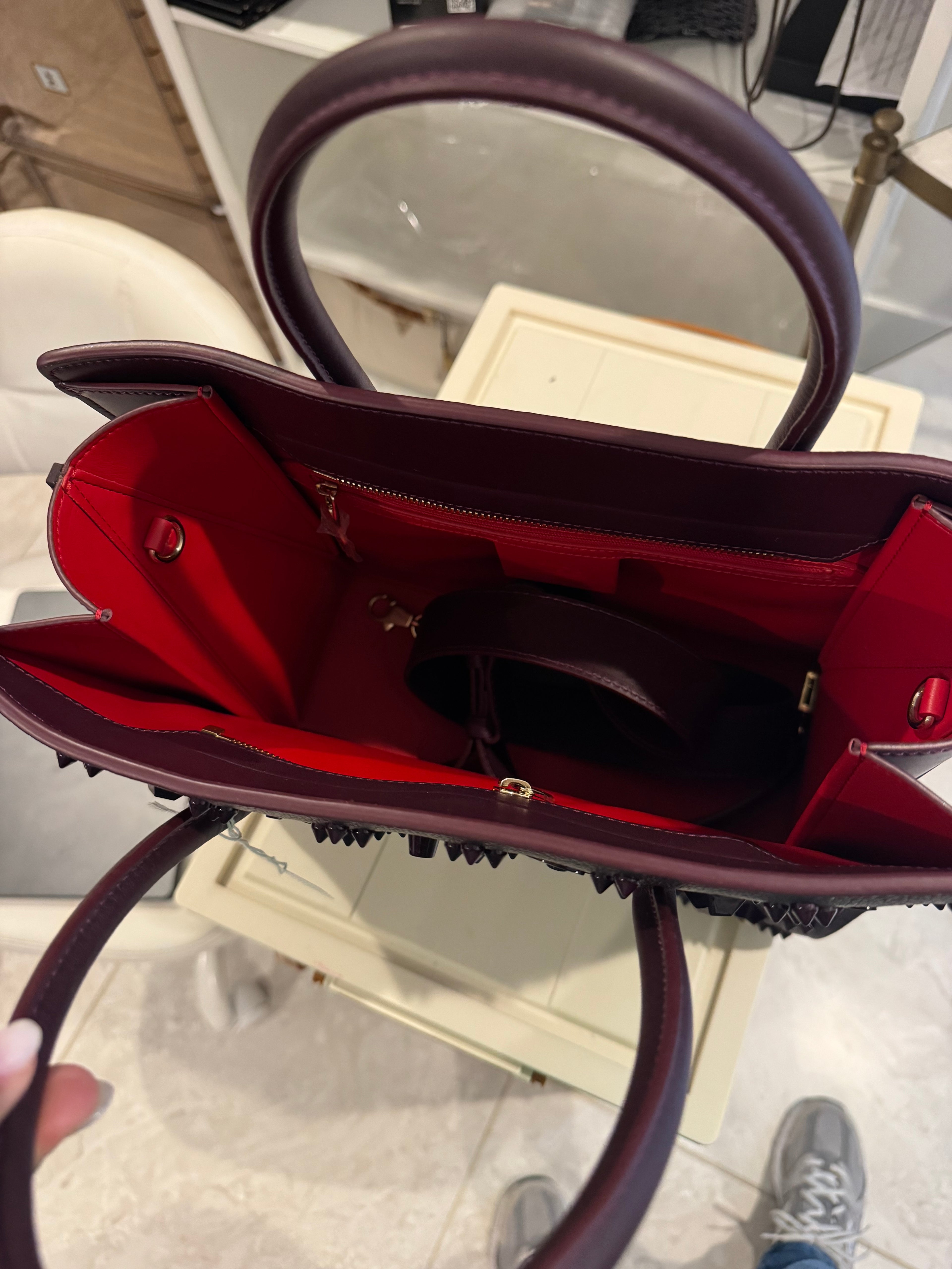 Christian Louboutin Paloma Medium Studded Tote – Burgundy Leather