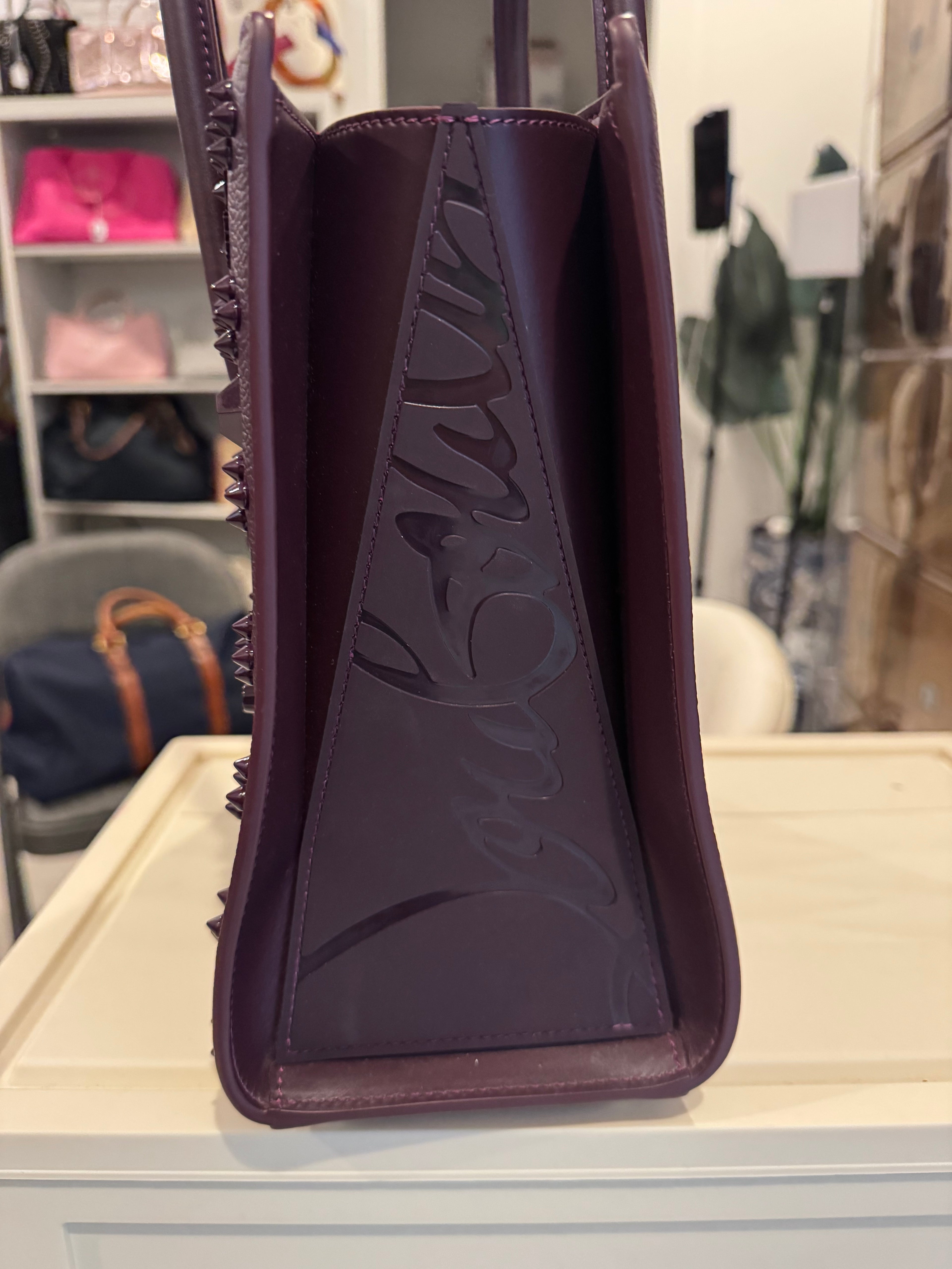 Christian Louboutin Paloma Medium Studded Tote – Burgundy Leather