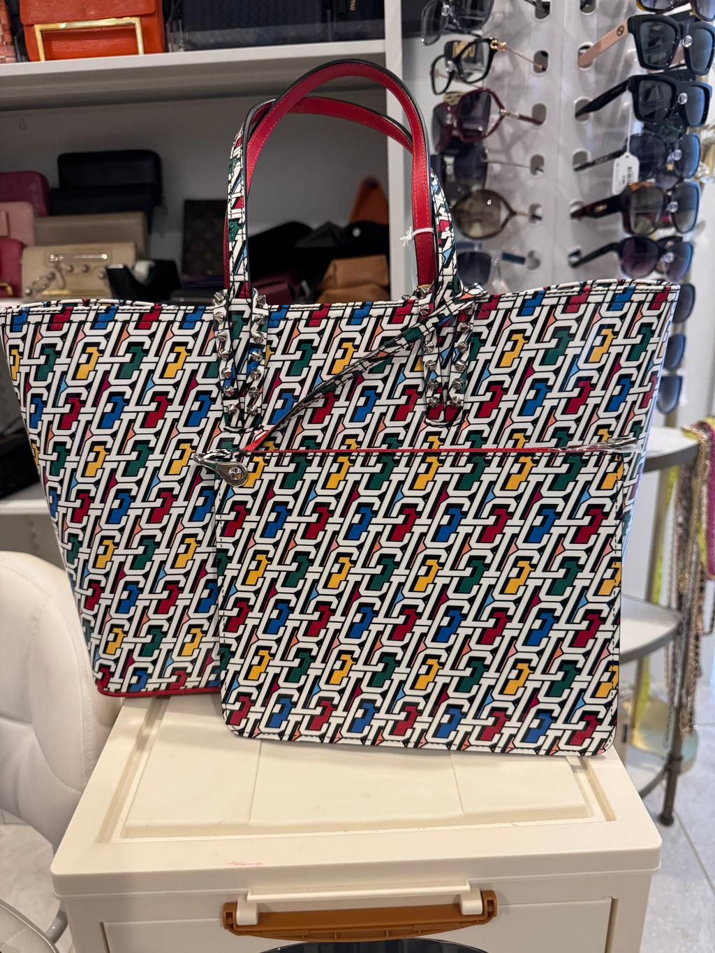 Christian Louboutin Multicolor Logo Print Cabata Tote with Pouch