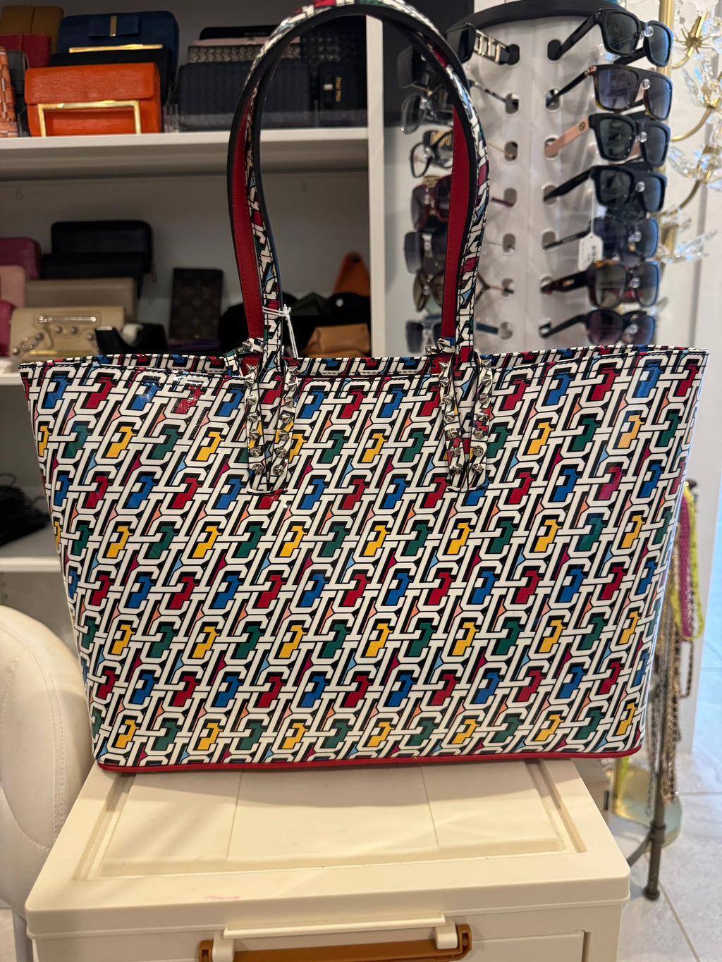 Christian Louboutin Multicolor Logo Print Cabata Tote with Pouch