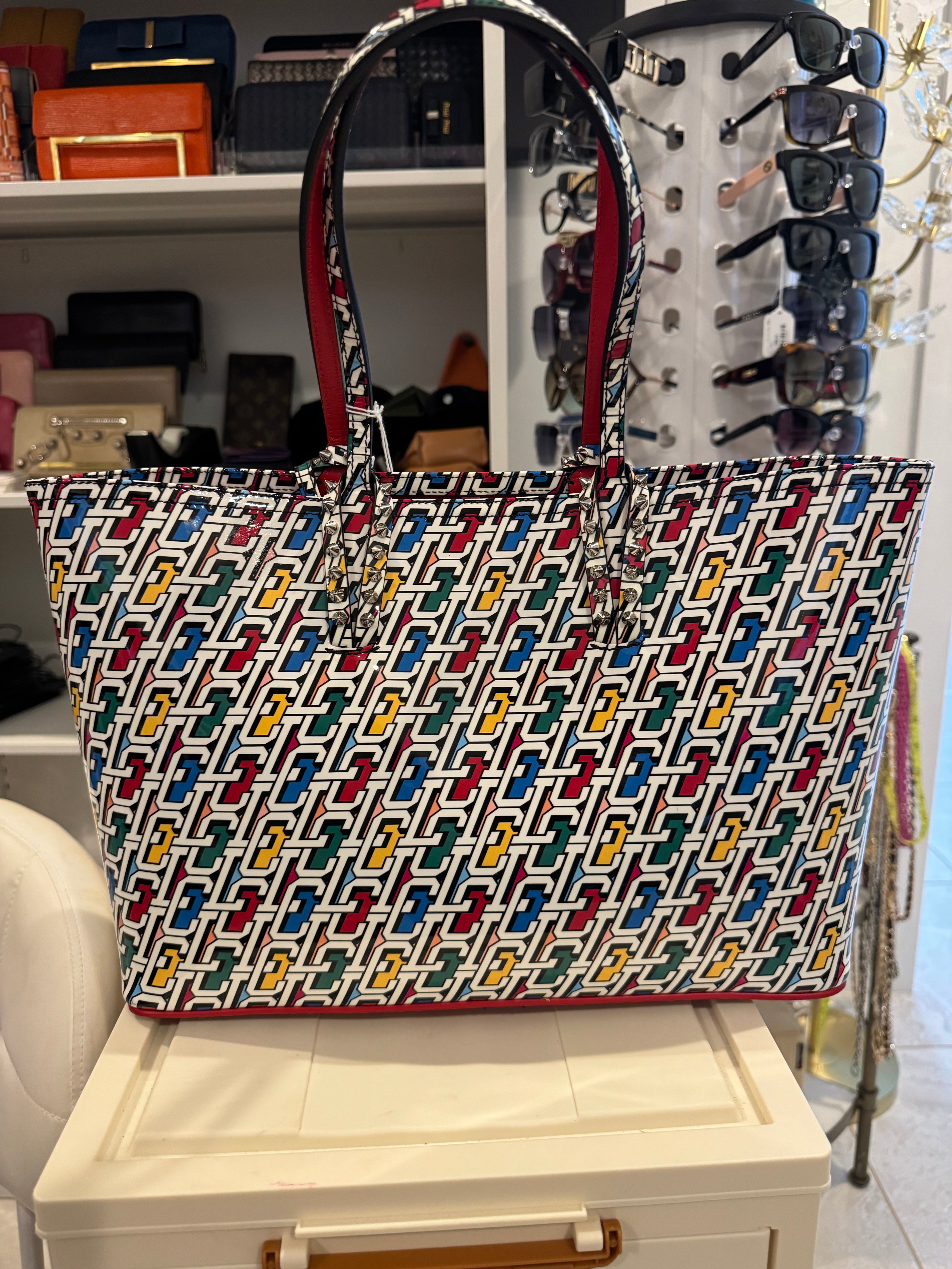 Christian Louboutin Multicolor Logo Print Cabata Tote with Pouch