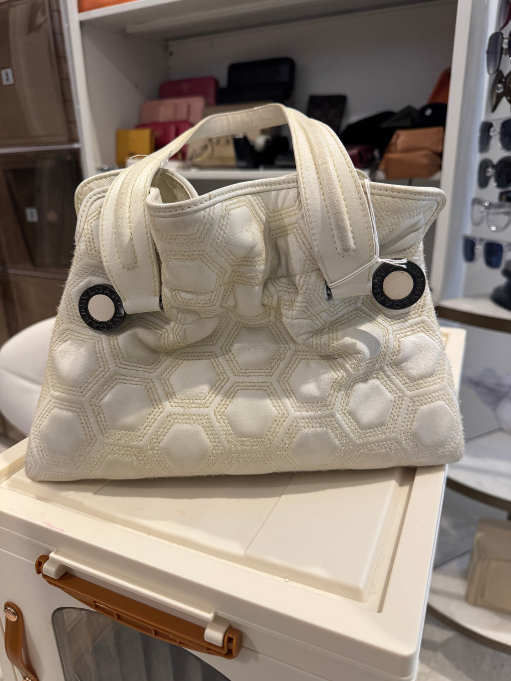 Bvlgari Ivory Quilted Leather Tote Bag – Logo Hardware, Luxury Designer Handbag