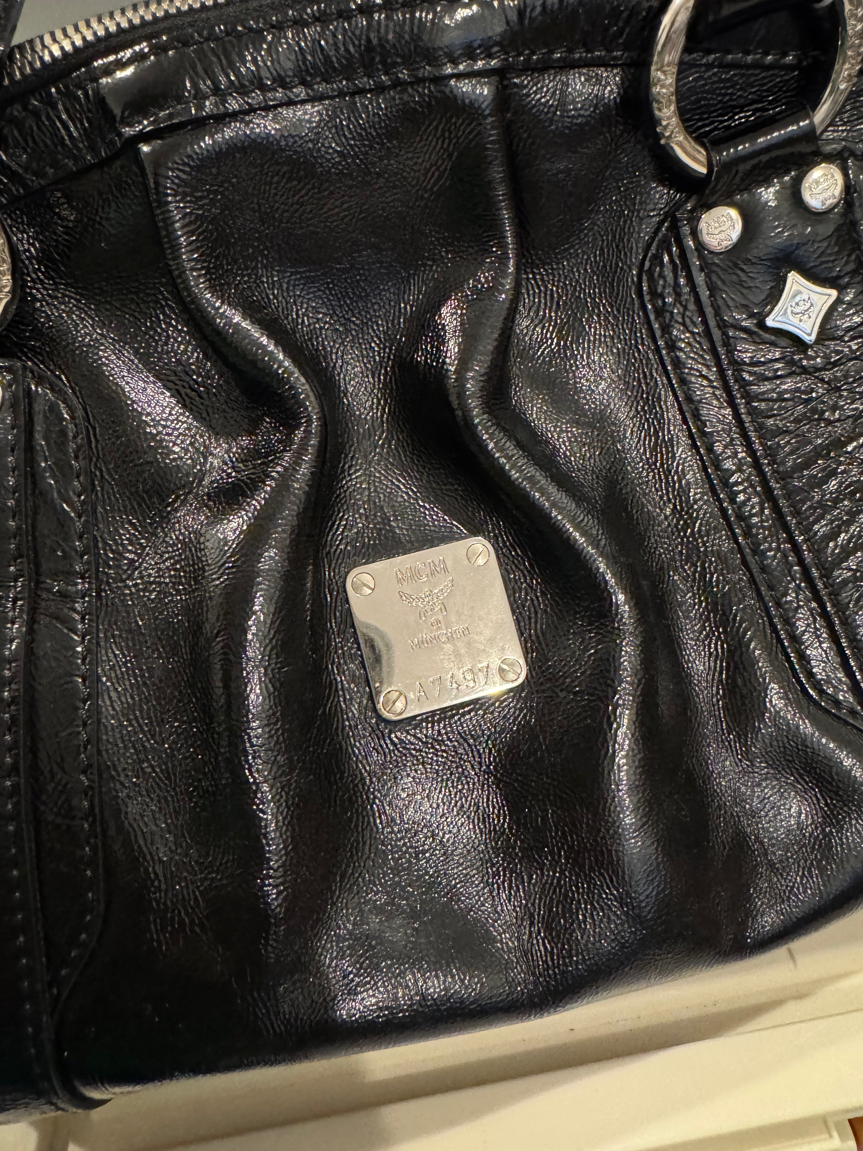 MCM Black Leather Boston Satchel Bag