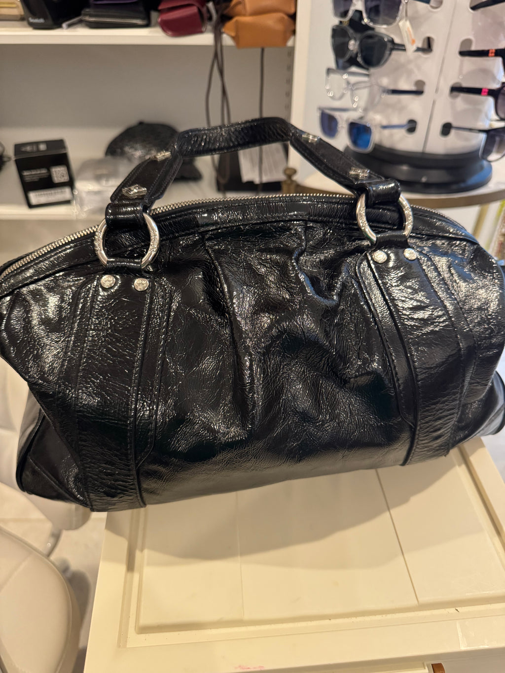 MCM Black Leather Boston Satchel Bag
