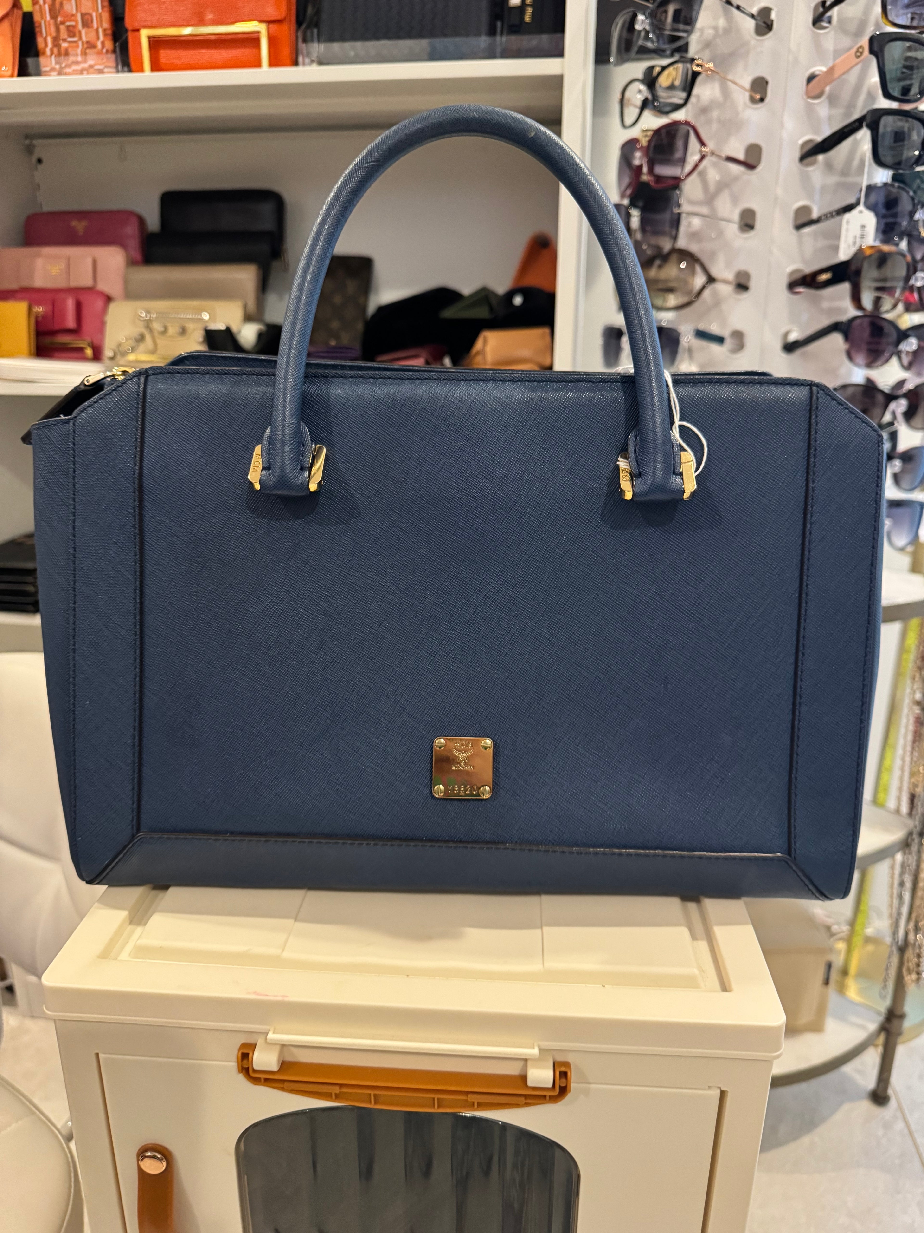 Authentic MCM Blue Leather Structured Tote Bag