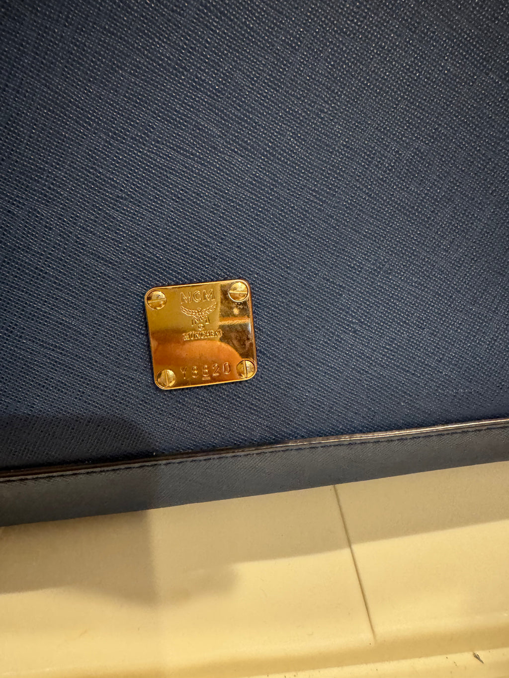 Authentic MCM Blue Leather Structured Tote Bag