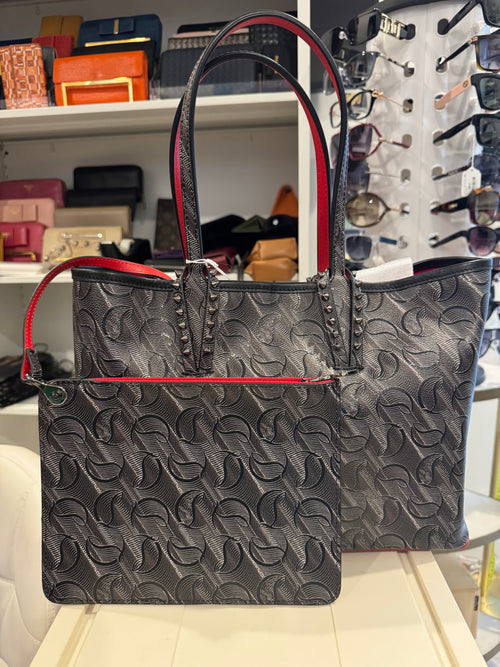 Authentic Christian Louboutin Reversible Tote Bag with Removable Pouch – Black & Red