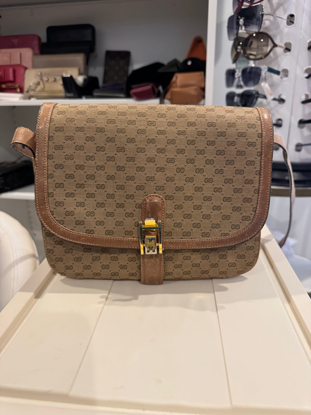 Vintage Gucci GG Canvas Flap Shoulder Bag – Brown Monogram with Leather Trim