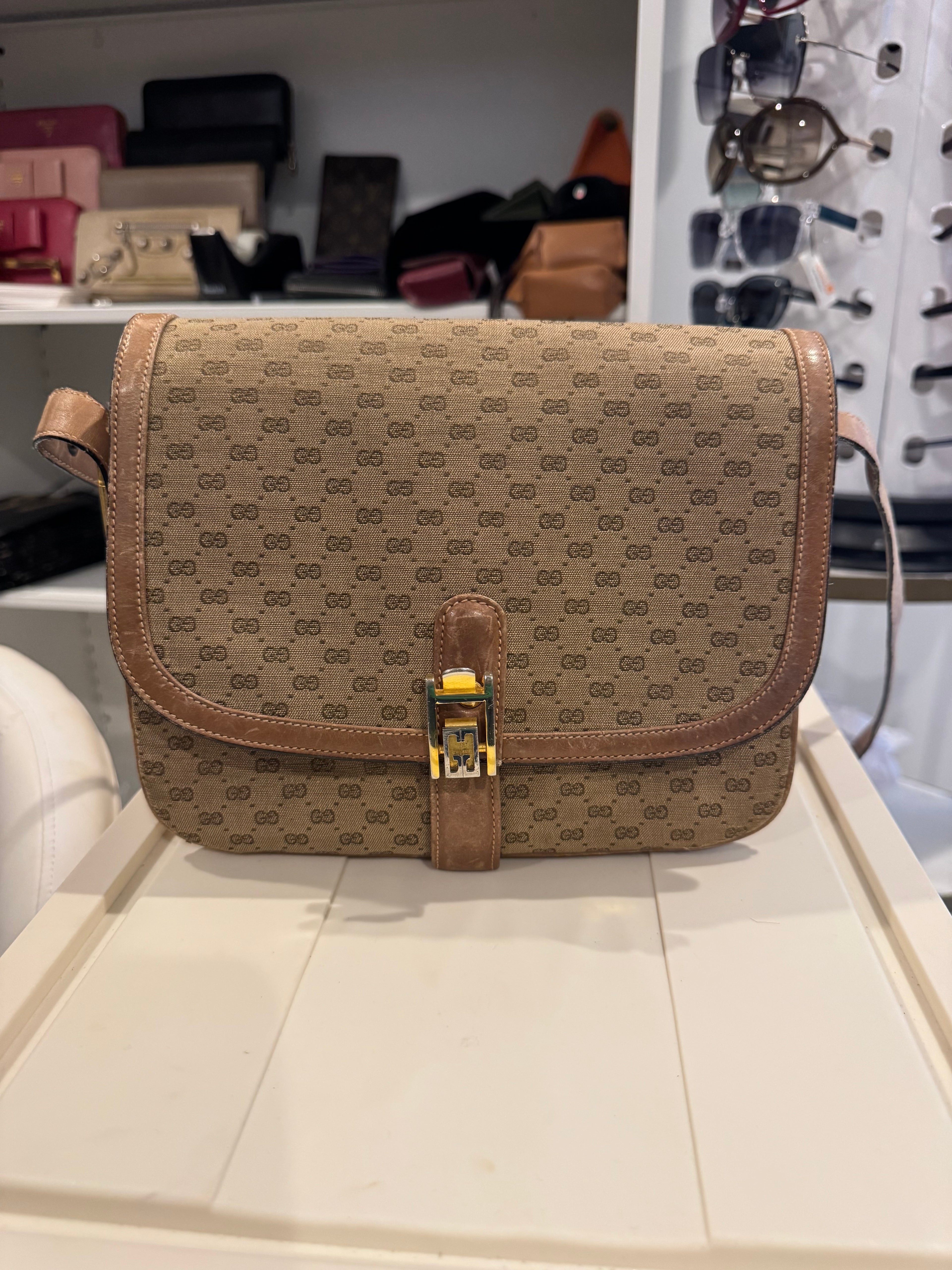 Vintage Gucci GG Canvas Flap Shoulder Bag – Brown Monogram with Leather Trim