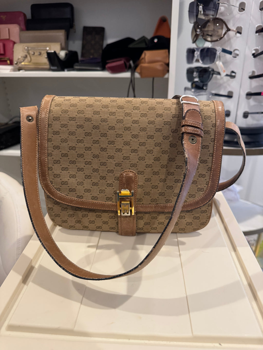 Vintage Gucci GG Canvas Flap Shoulder Bag – Brown Monogram with Leather Trim