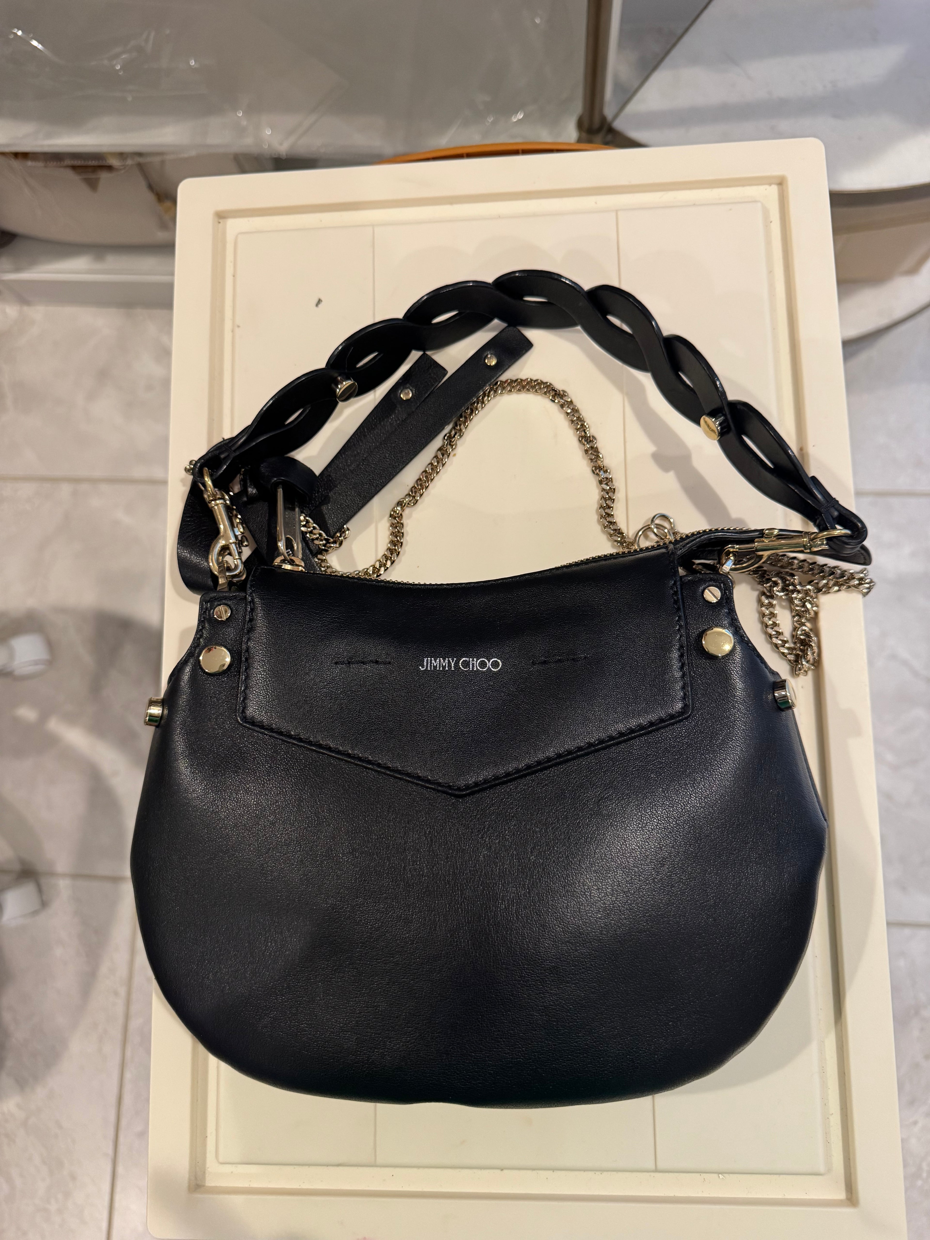 Jimmy Choo Artie Mini Hobo Bag | Black Nappa Leather Shoulder Bag