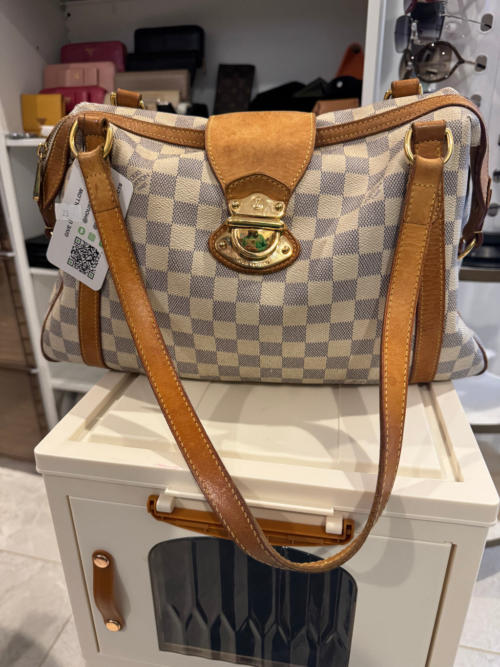 Louis Vuitton Stresa PM Shoulder Bag – Damier Azur with Vachetta Leather
