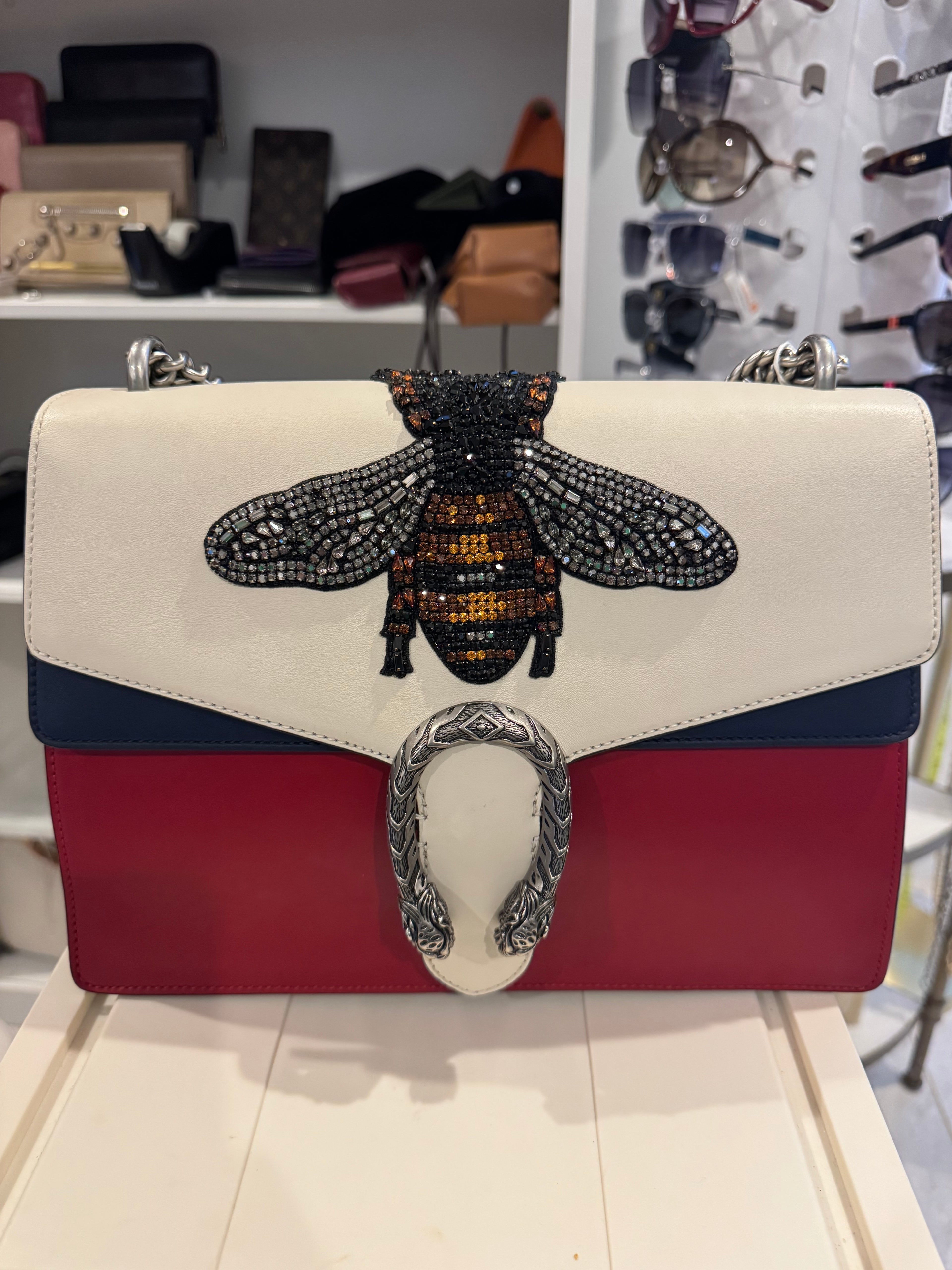 Gucci Tricolor Leather Medium Dionysus Bee Embellished Shoulder Bag