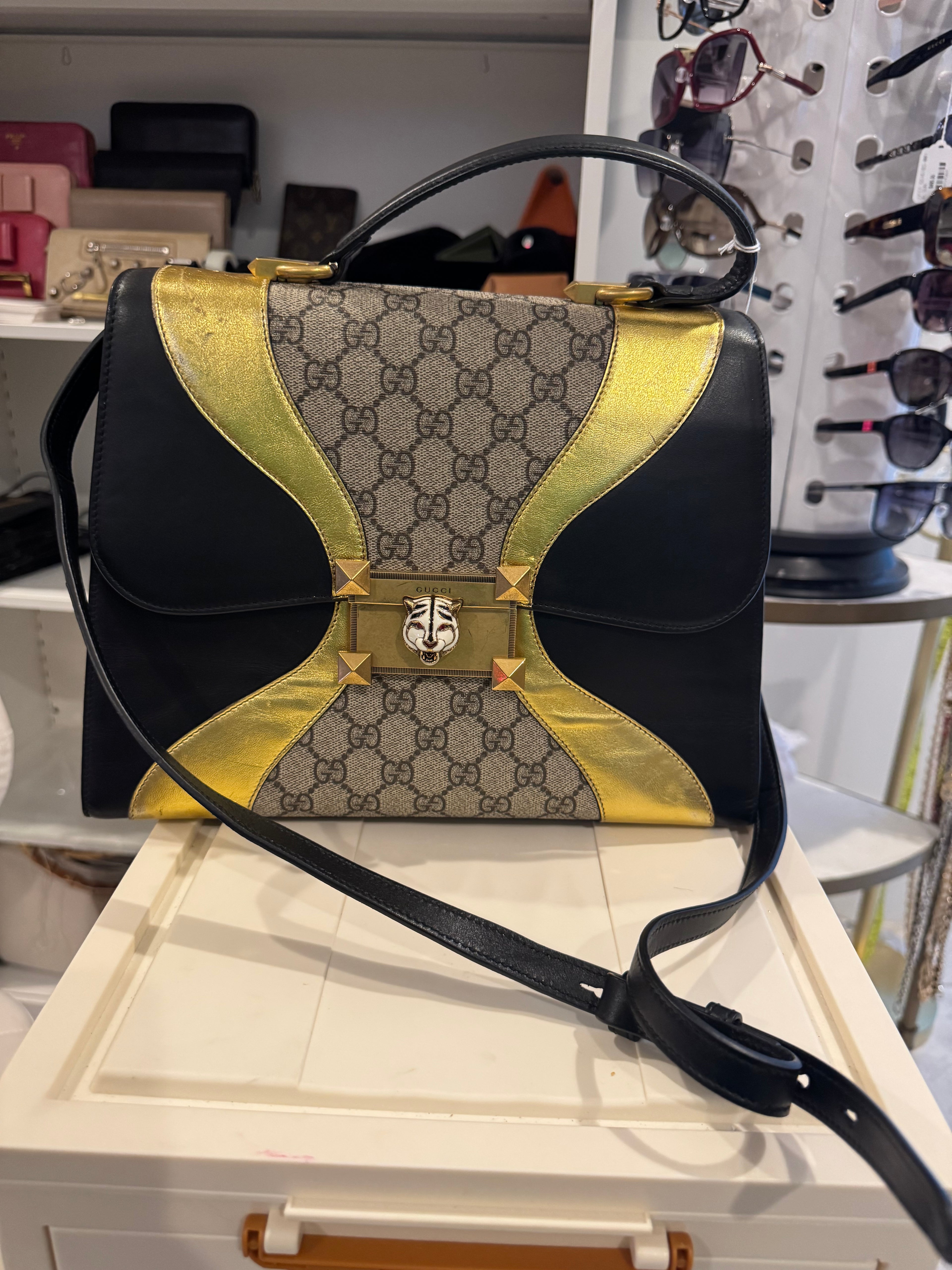 Gucci Osiride GG Supreme Top Handle Bag – Black, Gold & Canvas