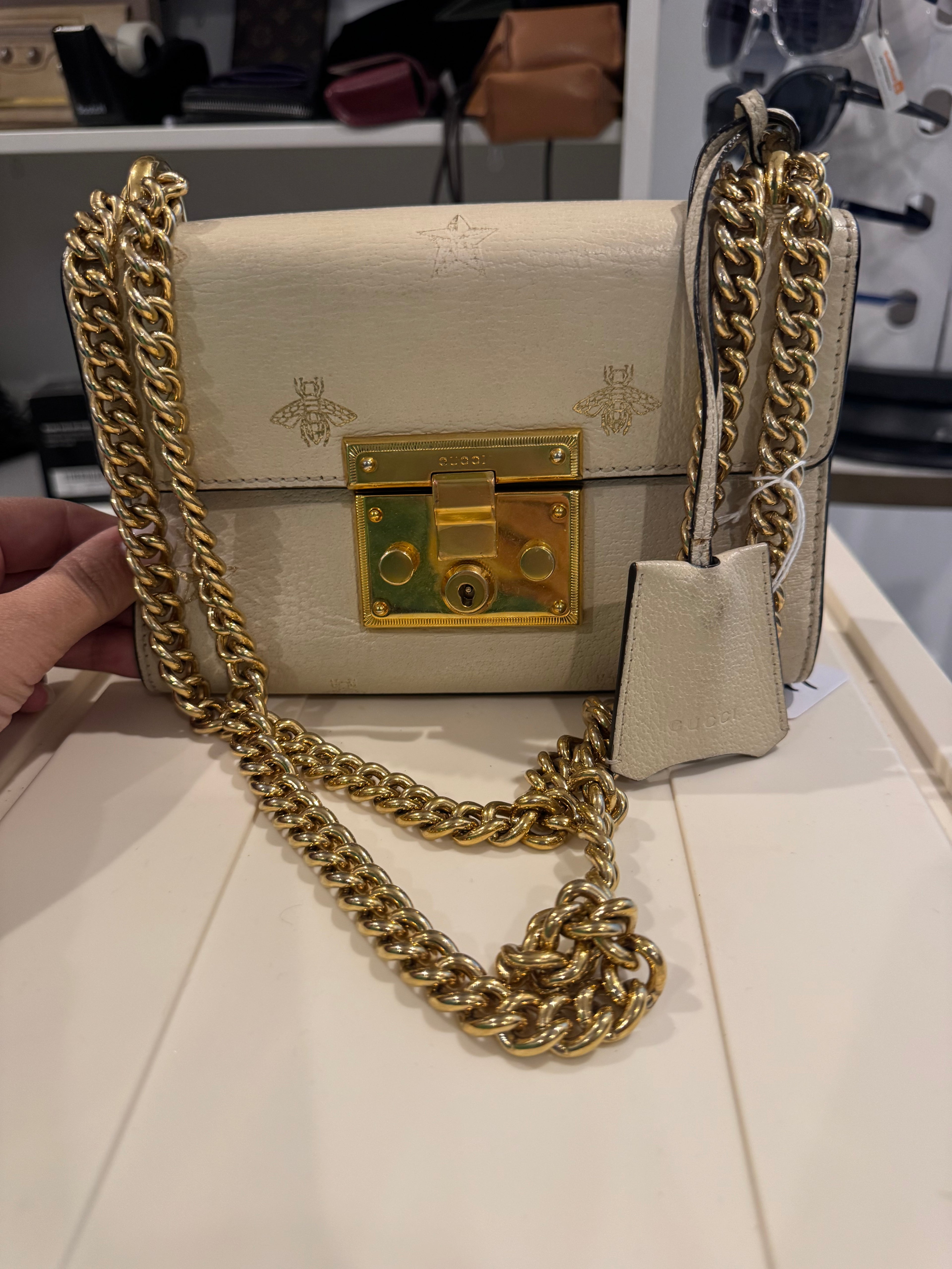 Gucci Padlock Bee Star Small Shoulder Bag – Ivory Leather