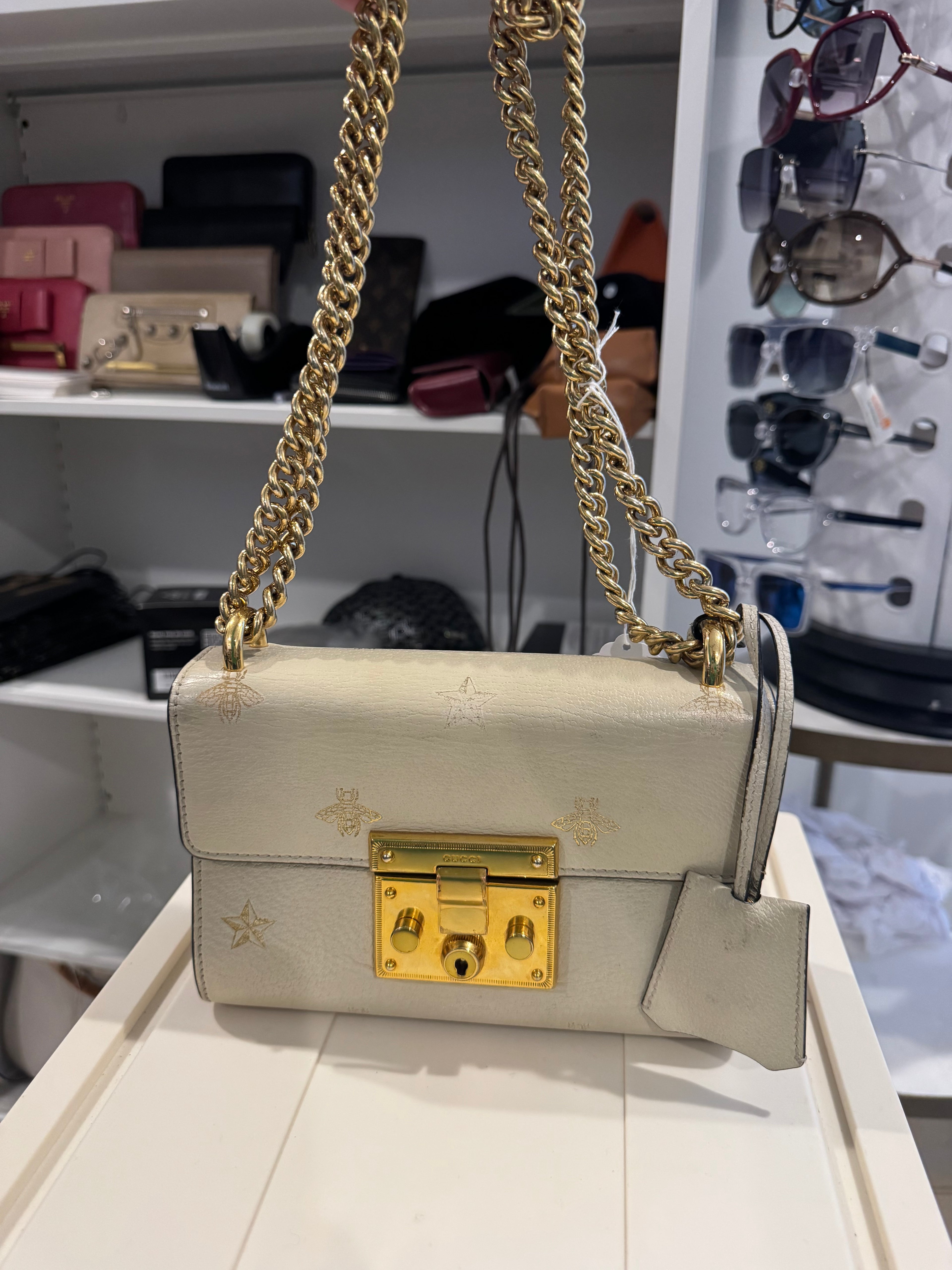 Gucci Padlock Bee Star Small Shoulder Bag – Ivory Leather