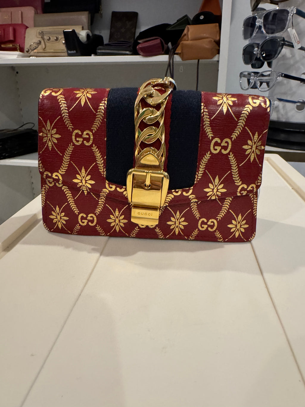 Gucci Limited Edition Sylvie Shoulder Bag – Red Leather with Gold Bee & Star Print