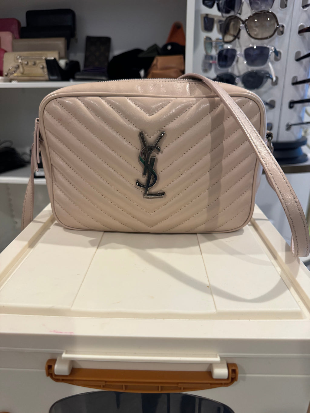 Saint Laurent Lou Camera Bag – Washed Light Pink Calfskin Leather