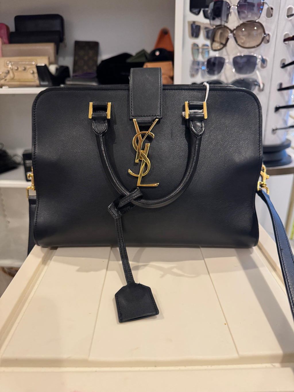 Saint Laurent Monogram Baby Cabas Bag – Black Calfskin Leather with Gold Hardware