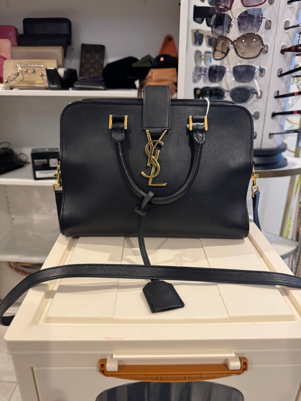 Saint Laurent Monogram Baby Cabas Bag – Black Calfskin Leather with Gold Hardware