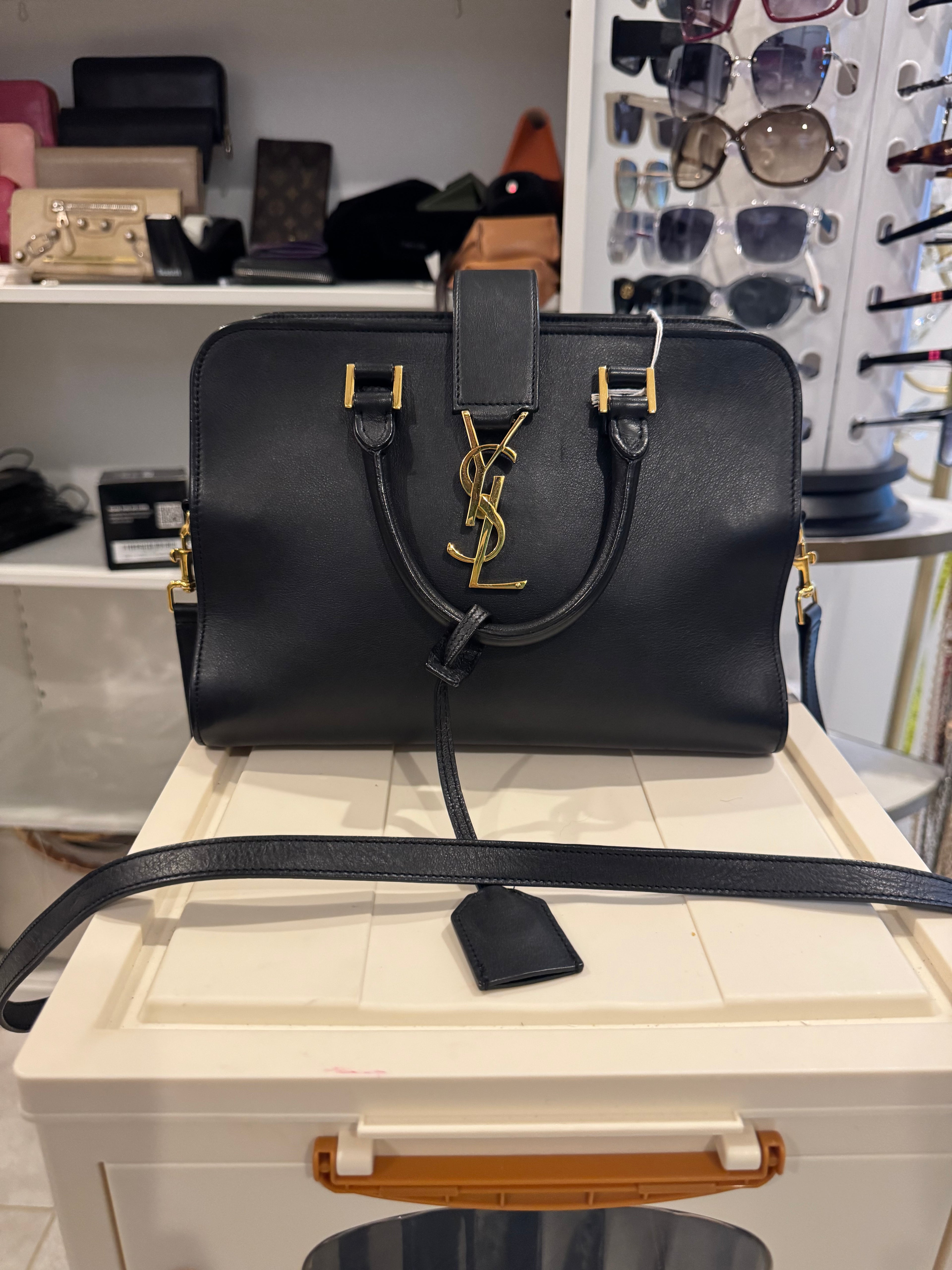 Saint Laurent Monogram Baby Cabas Bag – Black Calfskin Leather with Gold Hardware