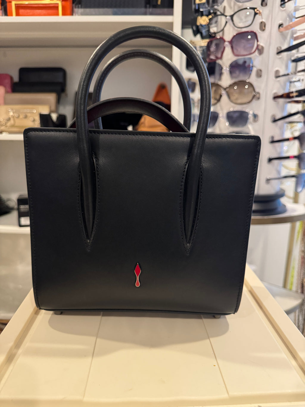 Christian Louboutin Paloma Mini Studded Tote – Black Velour & Leather