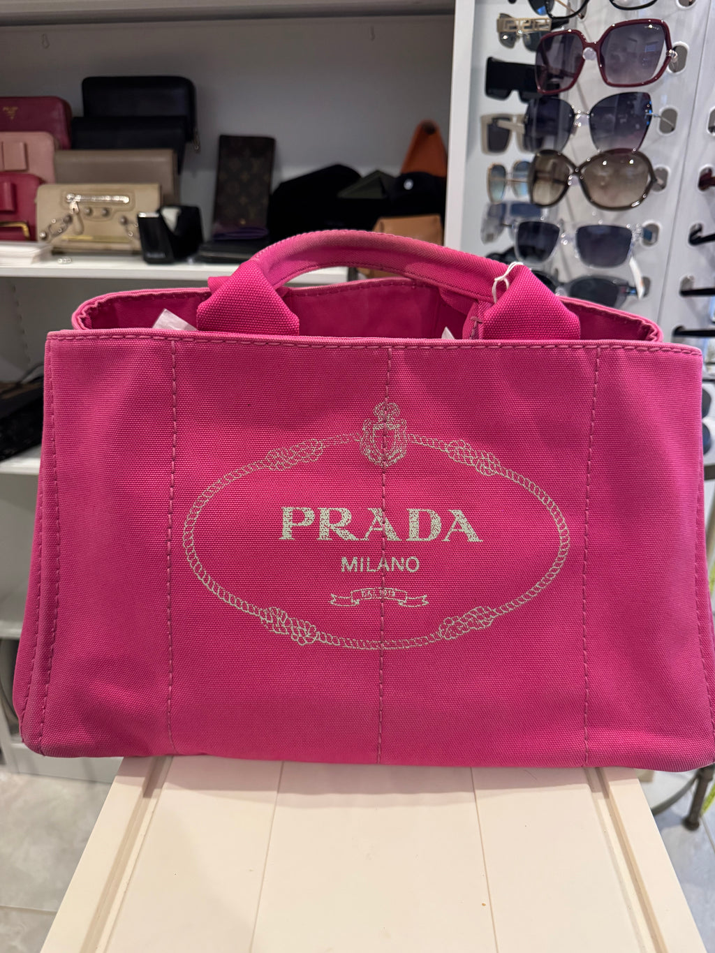 Prada Canapa Small Canvas Tote Bag – Pink