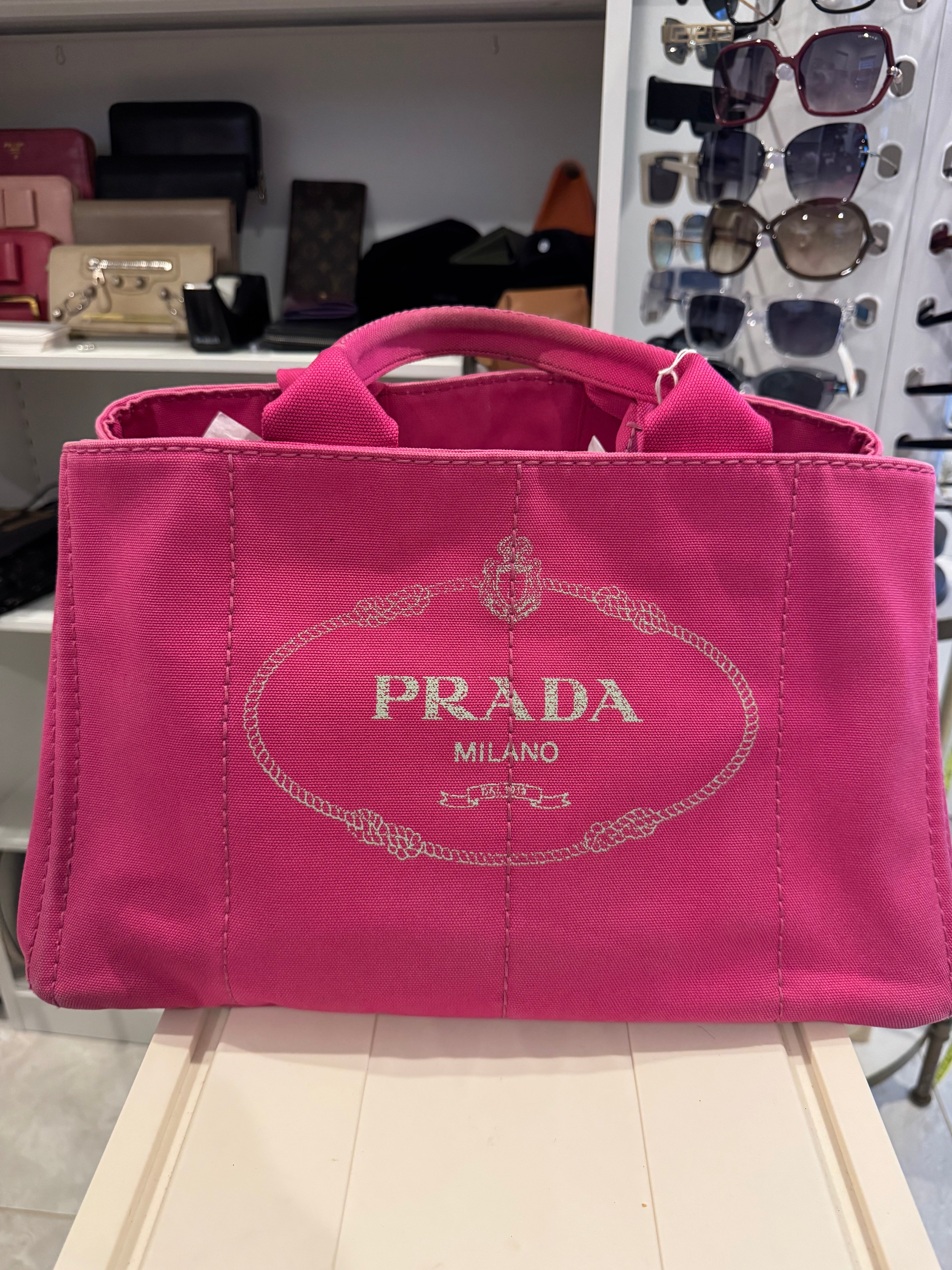 Prada Canapa Small Canvas Tote Bag – Pink