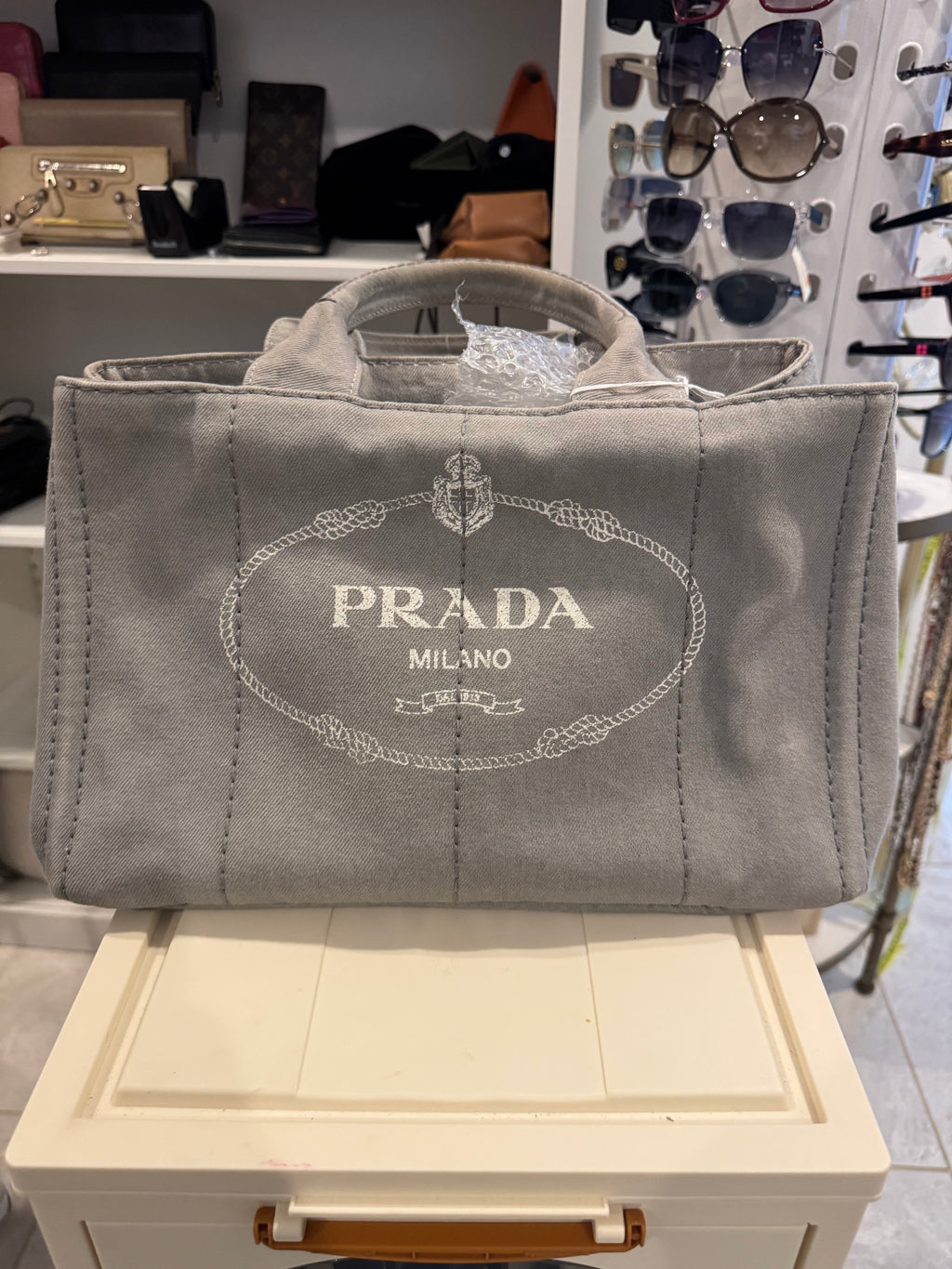 Prada Canapa Logo Tote Bag – Gray Canvas