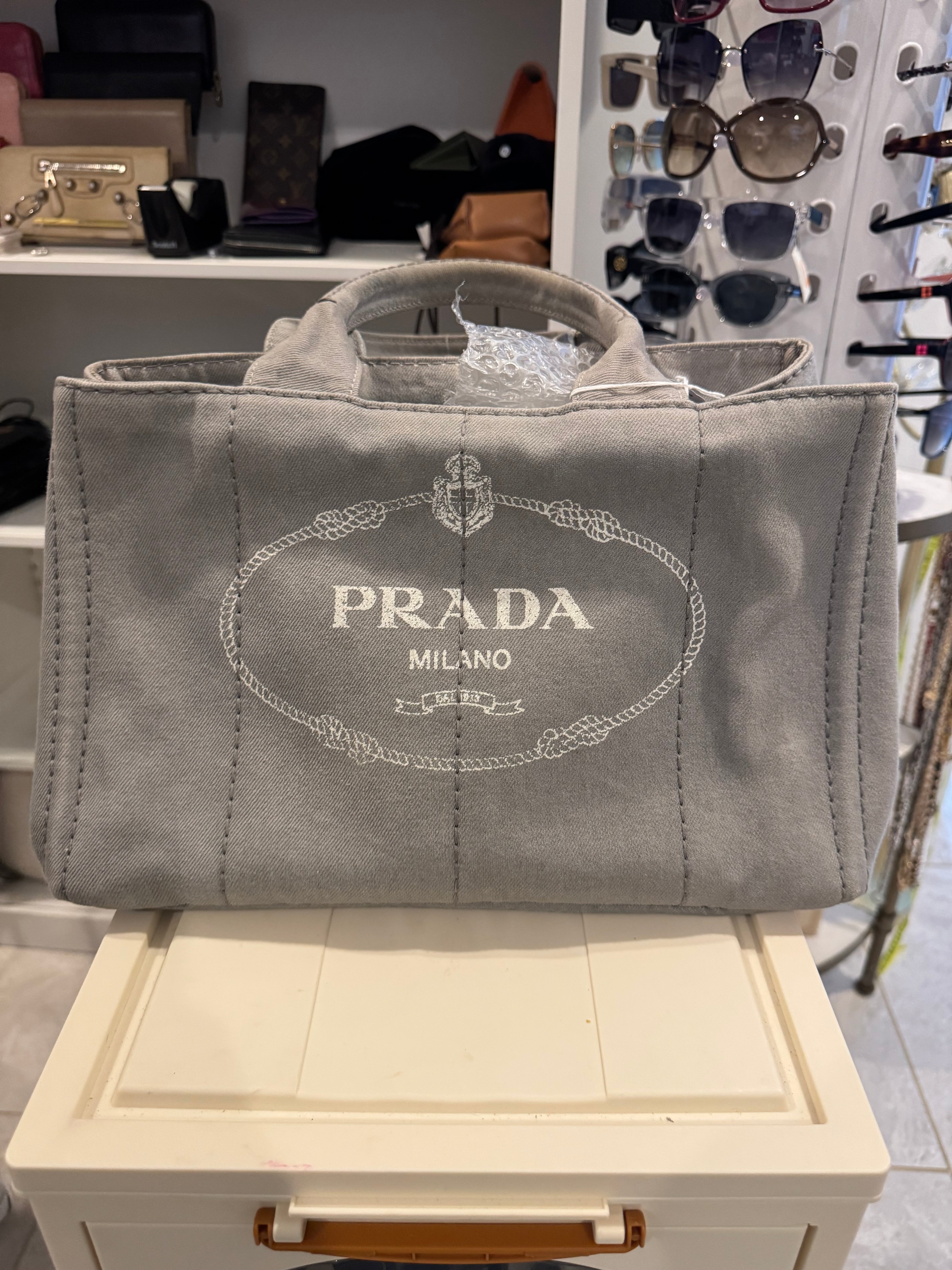 Prada Canapa Logo Tote Bag – Gray Canvas