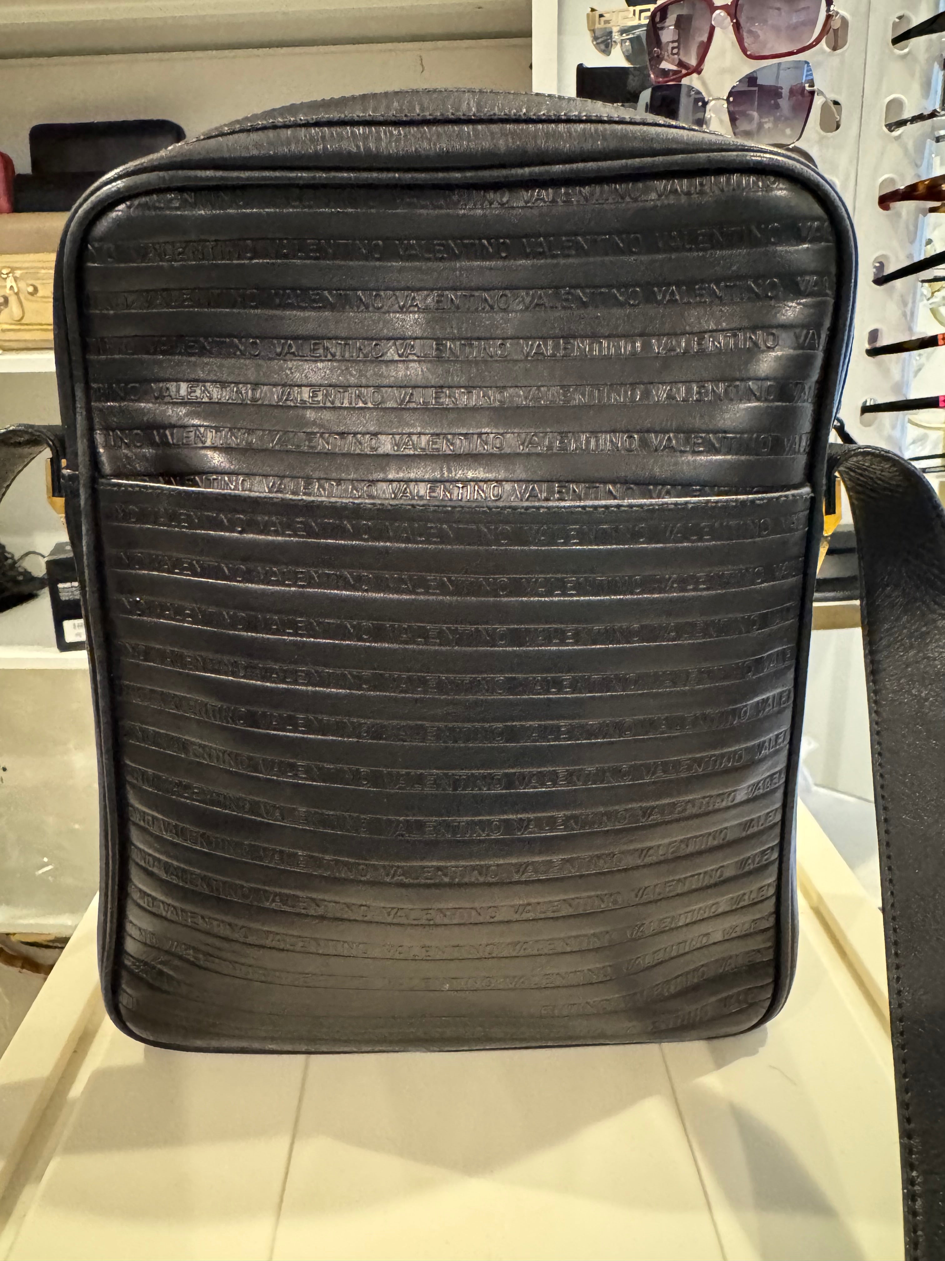Mario Valentino Black Leather Logo-Embossed Shoulder Bag