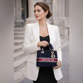 Christian Dior Velvet Lady Dior Tote – Navy & Red Logo Stripe