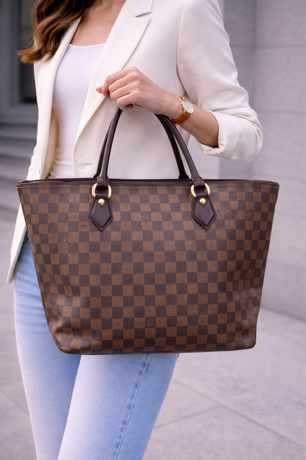 Louis Vuitton Saleya Tote – Damier Ebene Zip-Top Shoulder Bag