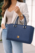 Authentic MCM Blue Leather Structured Tote Bag