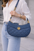 Versace Medusa Quilted Denim Shoulder Bag | Blue Jean Fabric with Gold Hardware
